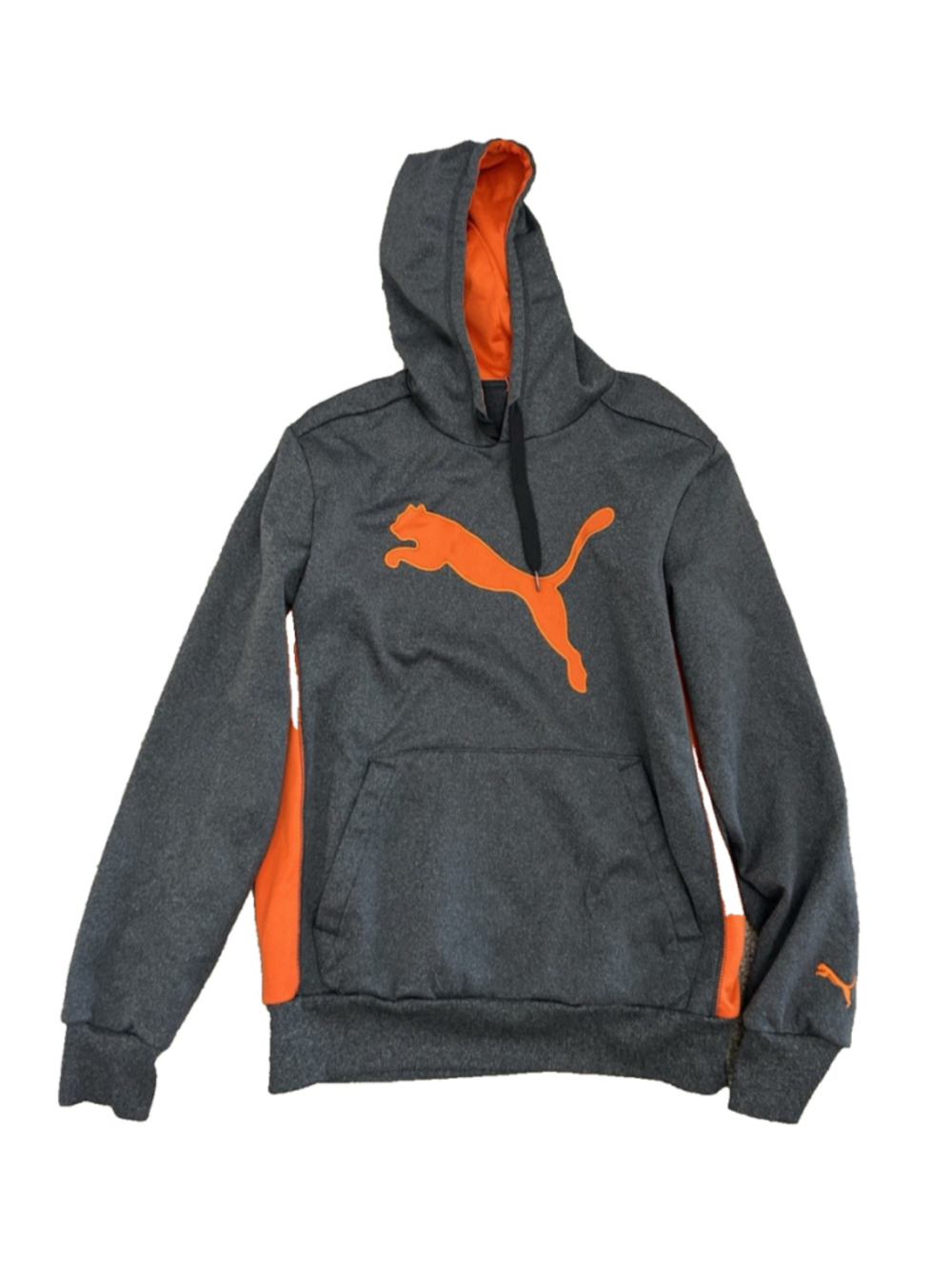Puma Mens Size M Hoodie Sweatshirt Grey with Orange Lining Front Pocket